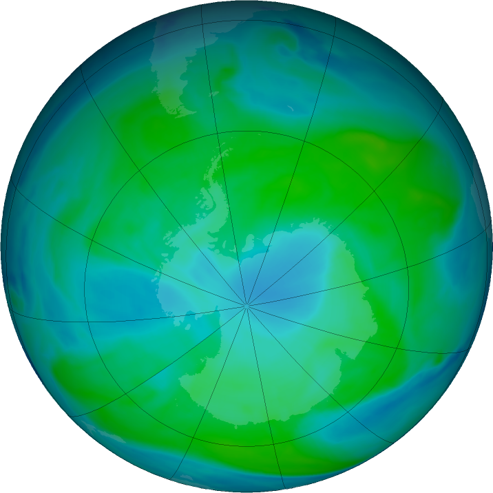 Antarctic ozone map for 21 January 2019